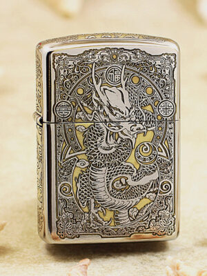 Zippo Two-Tone Deep Carved Imperial Dragon and Fortune Symbol